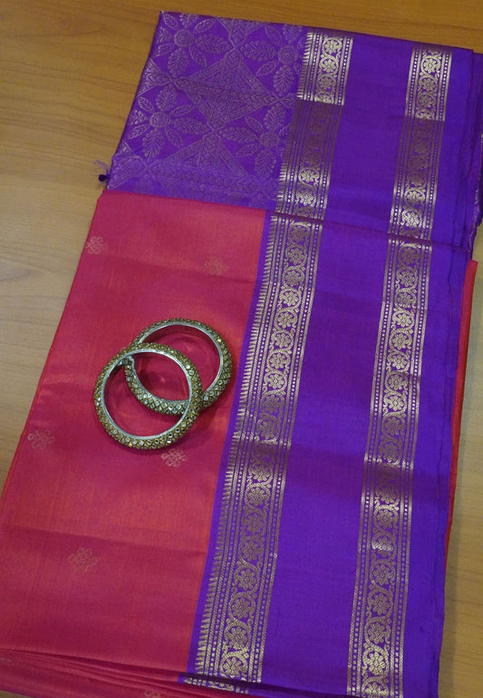Pure Silk Saree - Redish Pink - Purple
