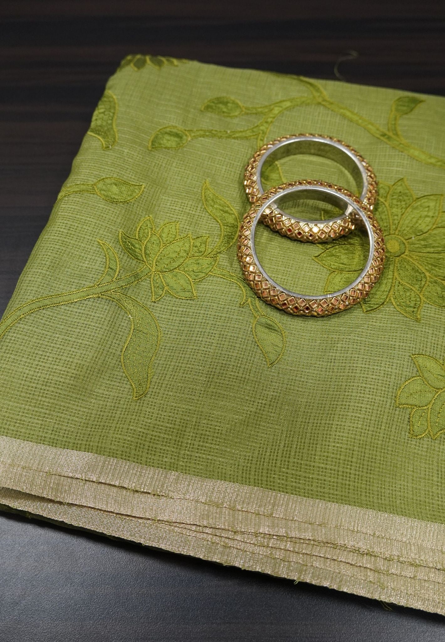 Silk Kota Saree -Sage Green