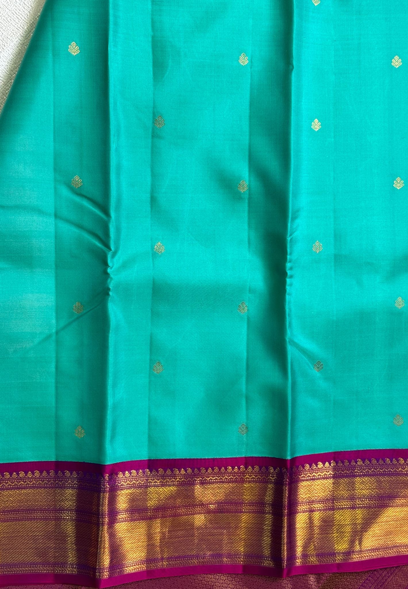Pure Kanchipuram Silk Saree -Teal Green-Purple