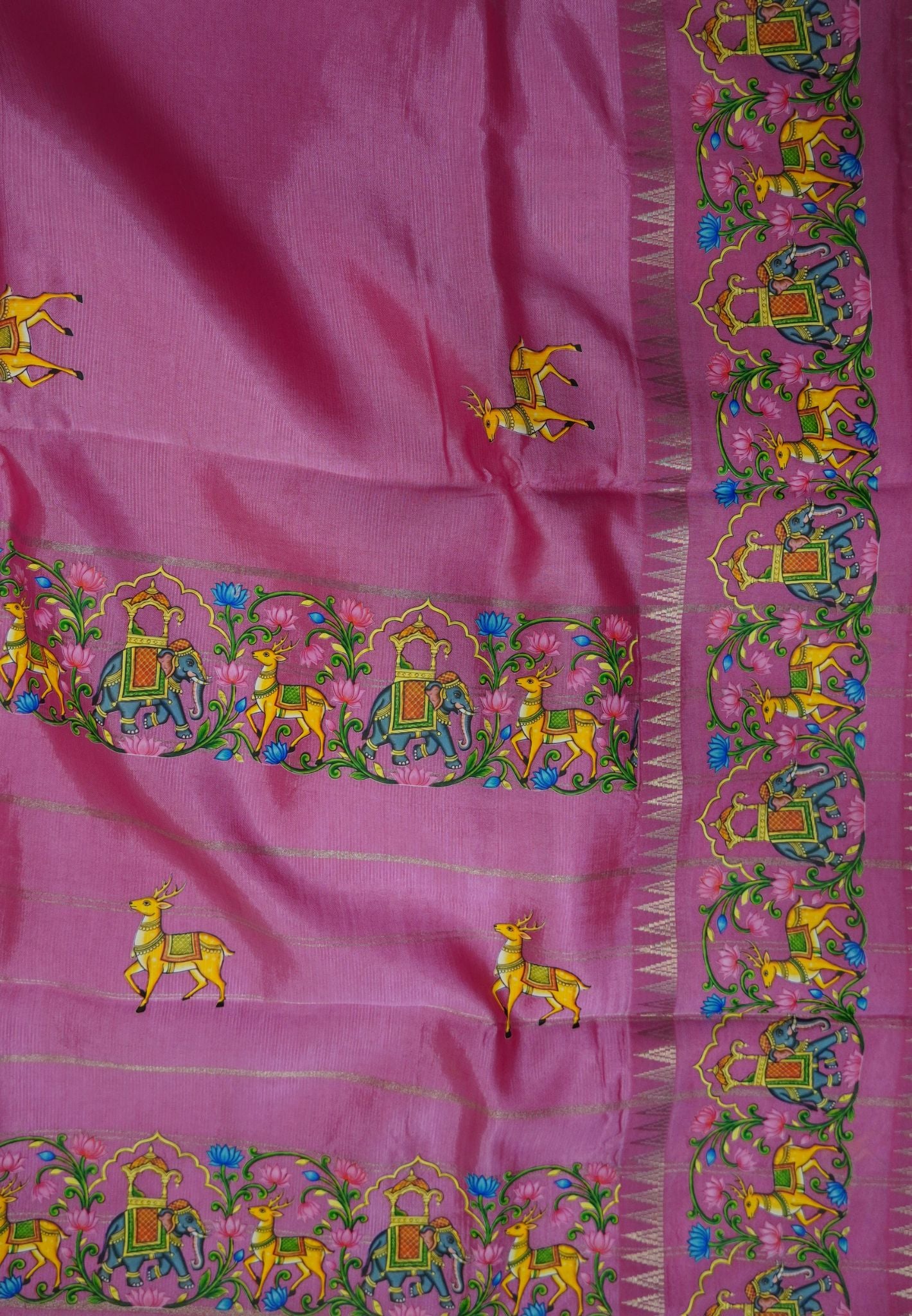 Pure Mangalgiri Silk Saree-Baby Pink in Thanjur Print Retapet Border