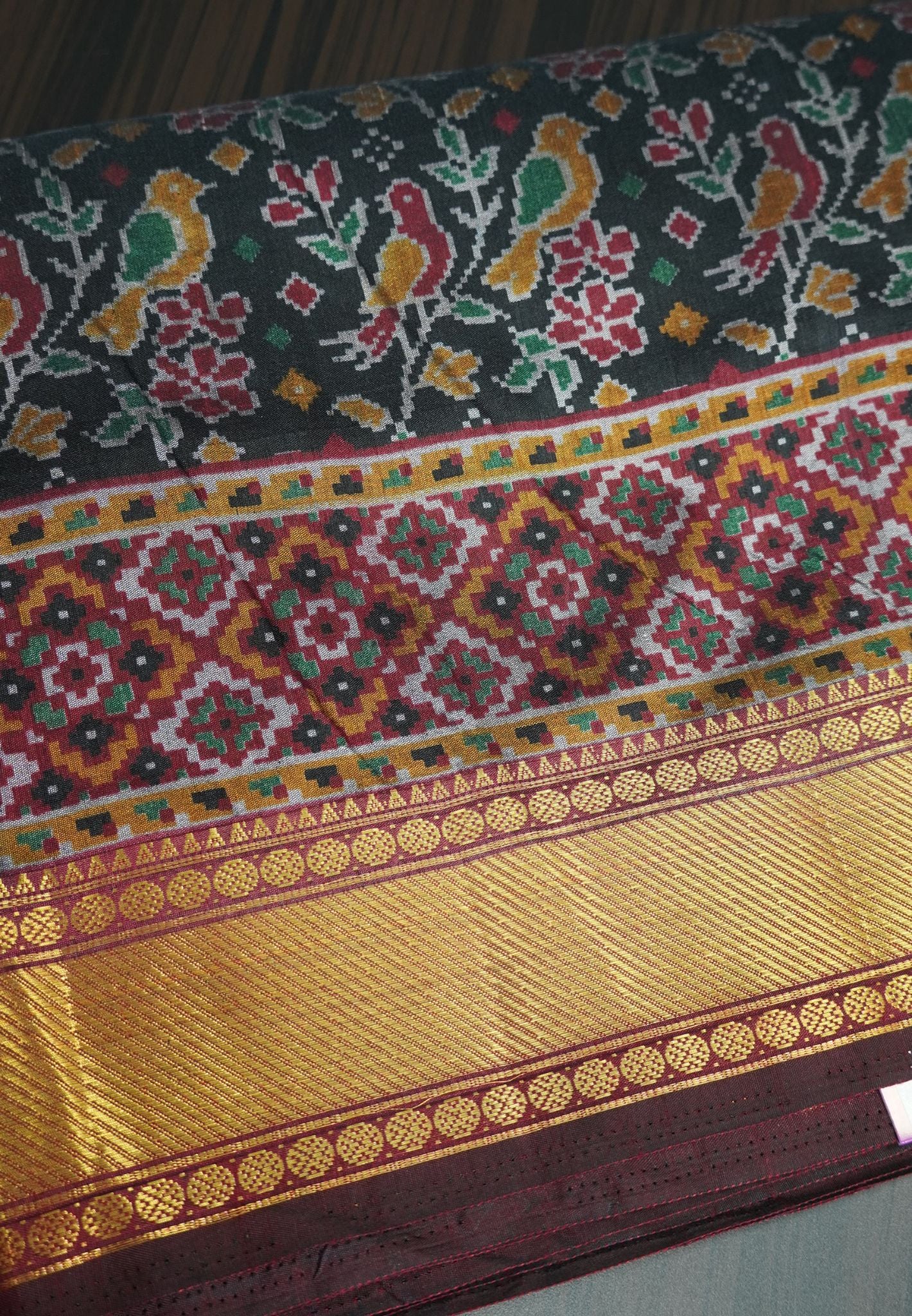 Semi Patola Saree Ikkat Pattern- Black