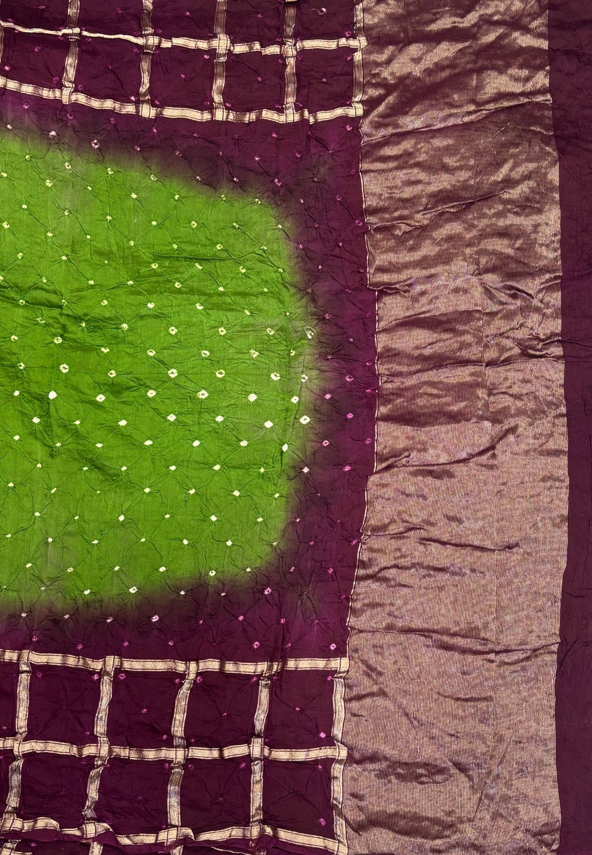Banarasi Bandeji Saree-Olive Green in Zari Checks with Contrast Border
