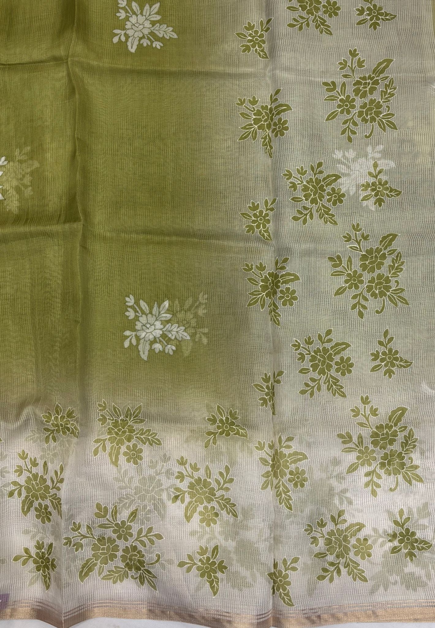 Organza Saree- Light Green with Floral Aplique Work
