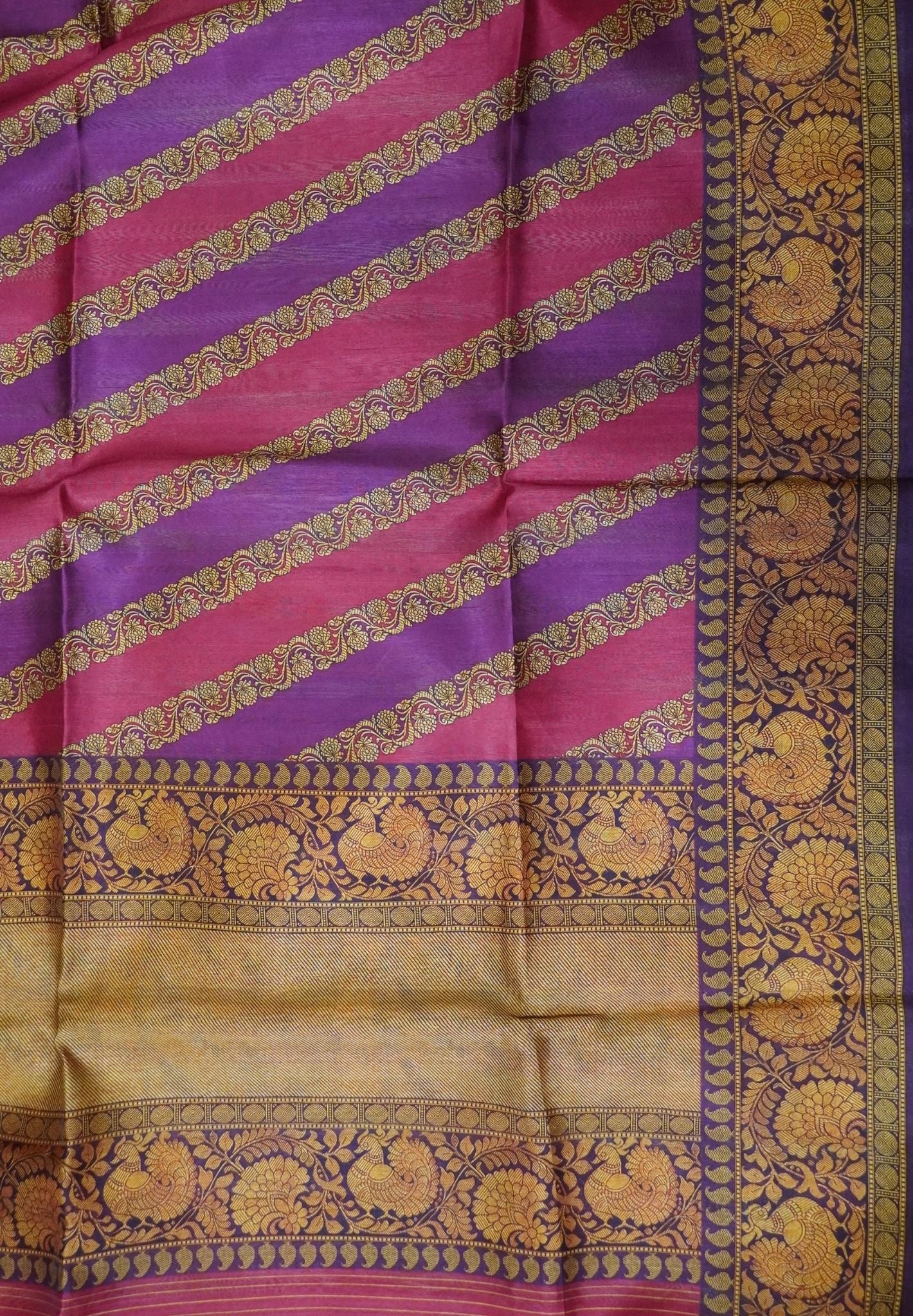 Tussar Saree-Red with Kalamkari Border