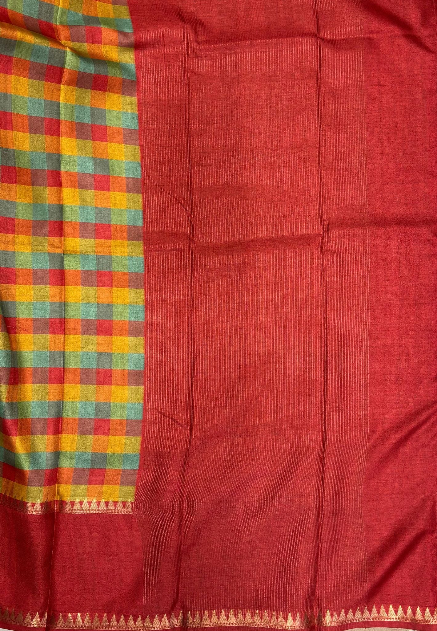 Soft Tussar Saree-Red In Palum Pazhamum Border