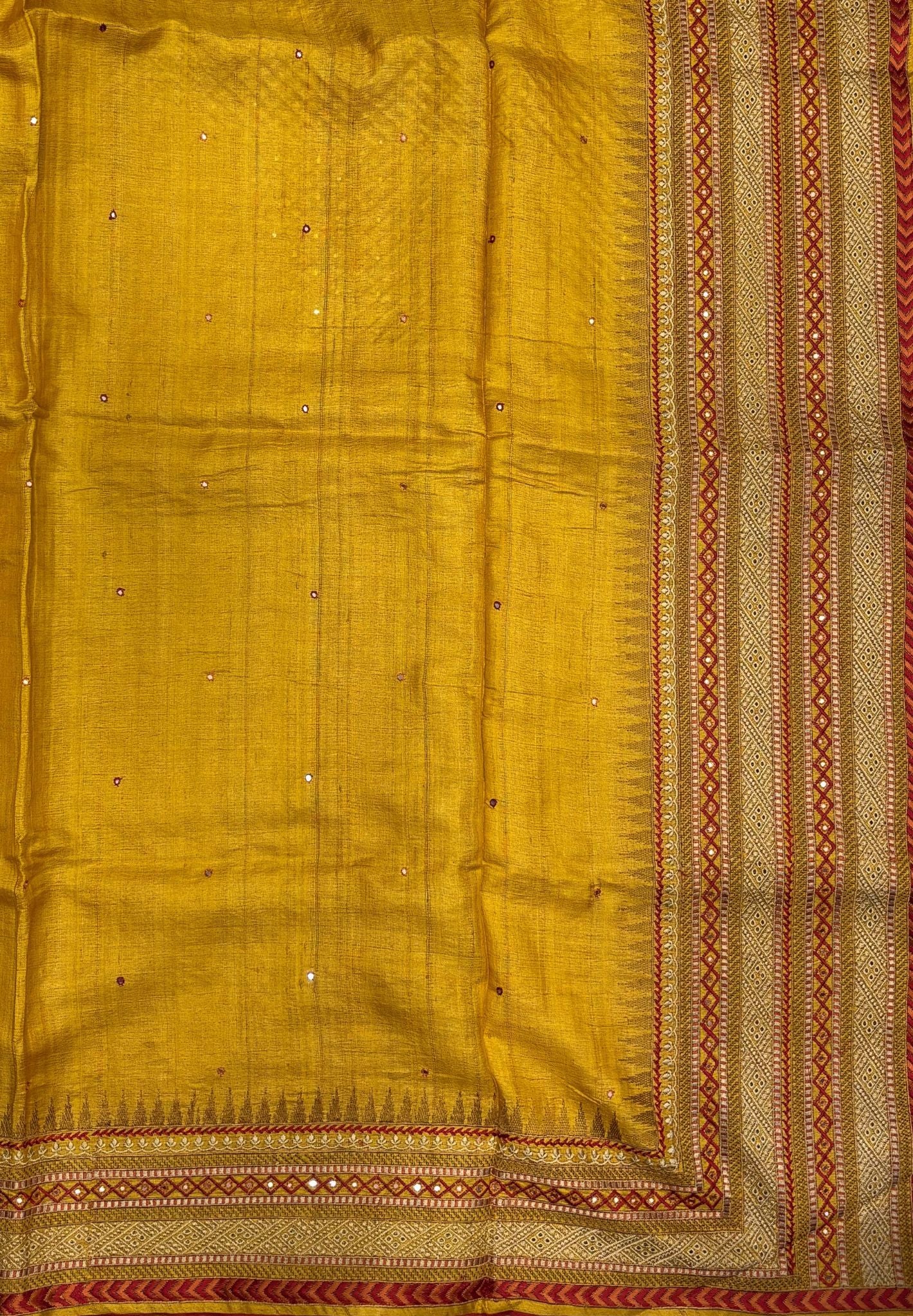 Pure Jute Silk Saree-Mustard In Tower Embroidery Border