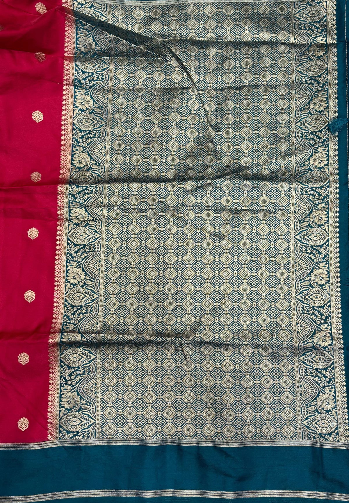 Gaji Silk Saree-Berry Pink in Butta Retpet Zari with Contrast Border