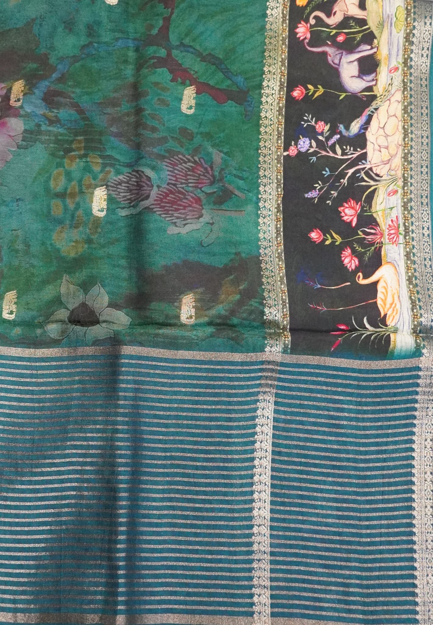 Pure Dola Silk Saree-Peacock Green