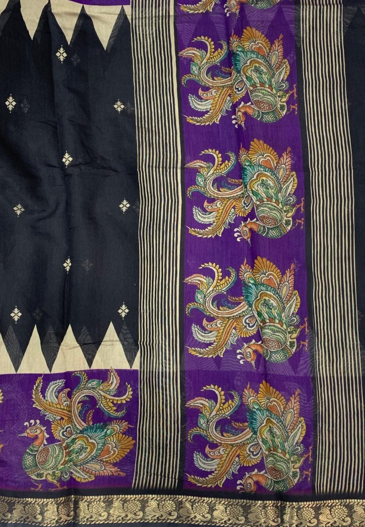 Malai Cotton Saree-Black with Kalamkari Border