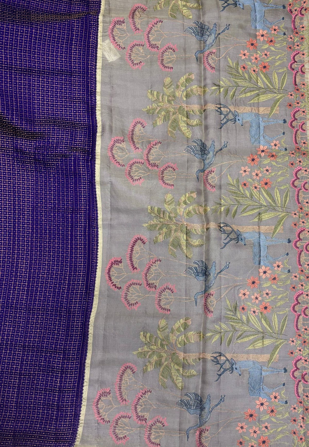Soft Chiniya Silk Saree-Violet in Thousand Butta Deer & Floral Border