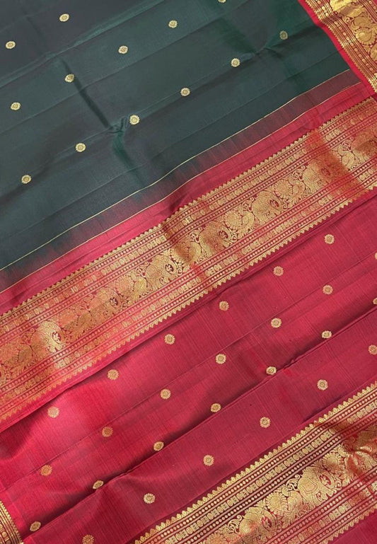 Pure Kanjivaram Silk Saree- Bottle Green