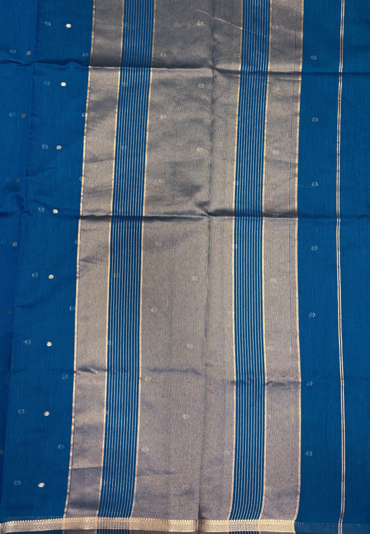 Handloom Cotton Saree-Sulphate Blue In Double Band Zari Border