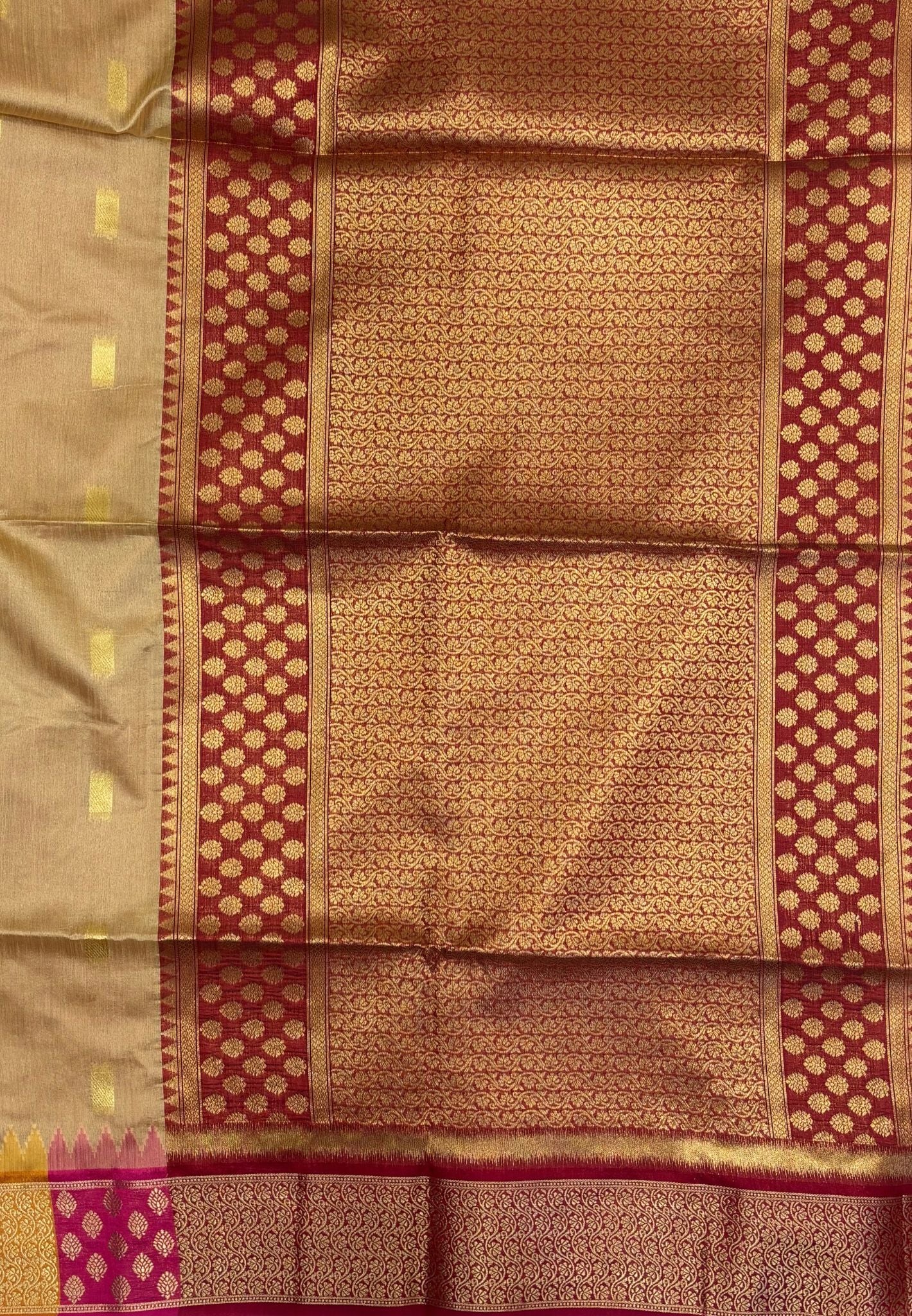 Raw Silk Saree-Sandel In Brocade Floral Panel Border