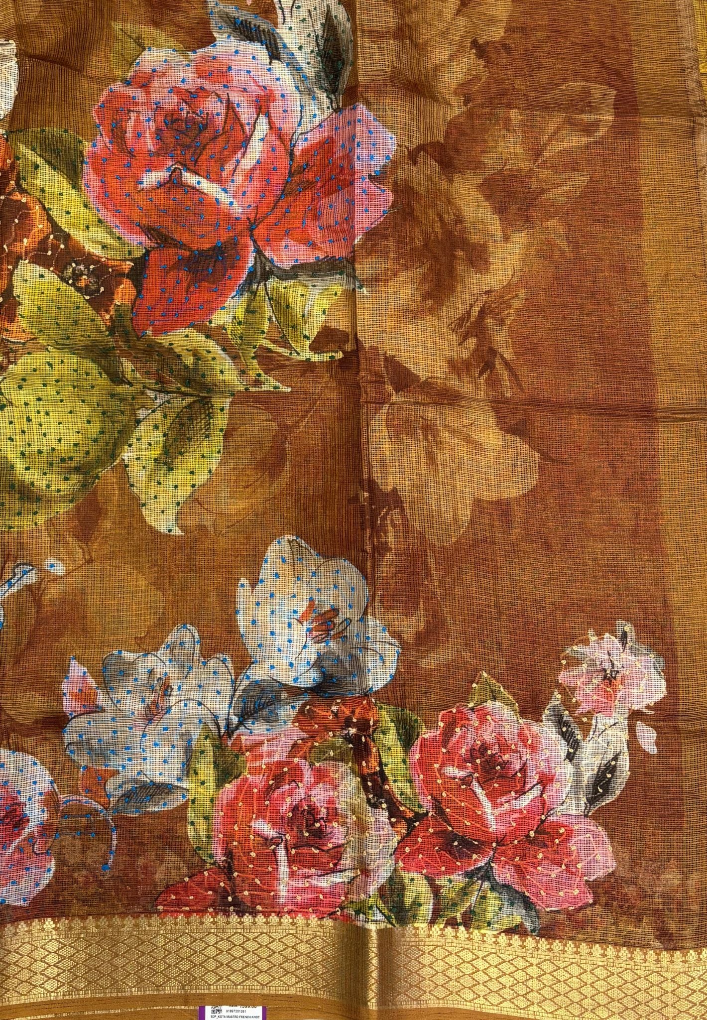 Kota Saree-Mustard In French Knot Floral Border