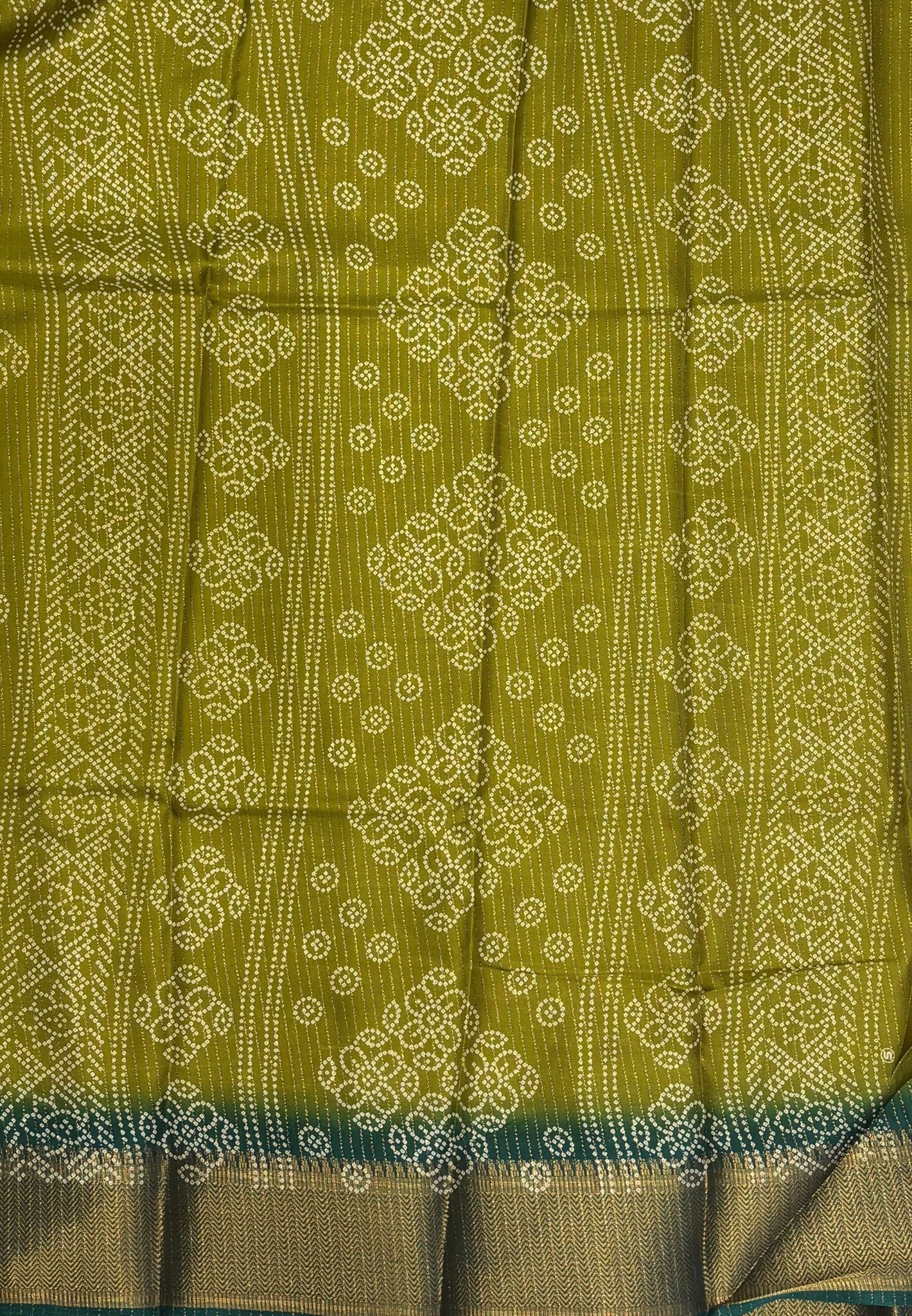 Semi Dola Silk Saree-Mehandi Green In Floral Dotwork Border