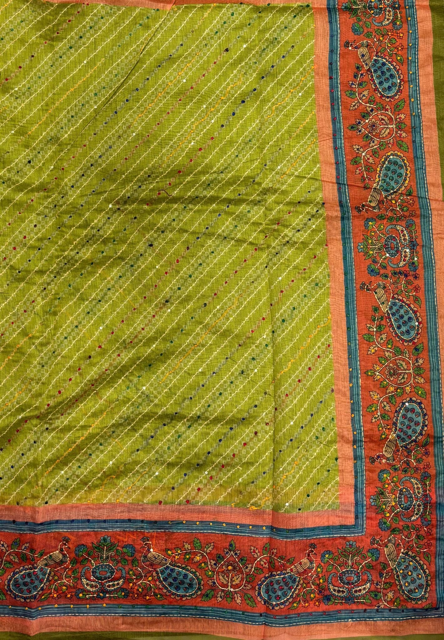 Chanderi Saree-Light Green In Peacock Floral Border