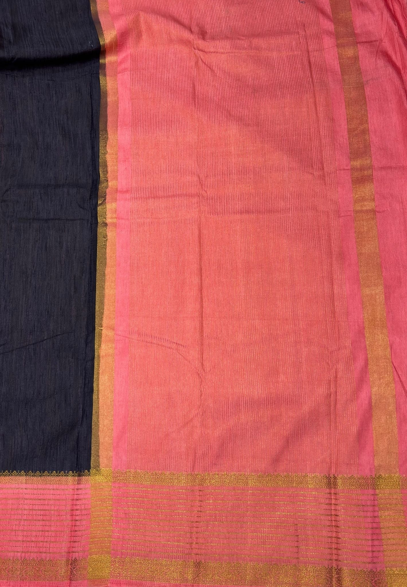 Raw Silk Saree-Black With Contrast Border