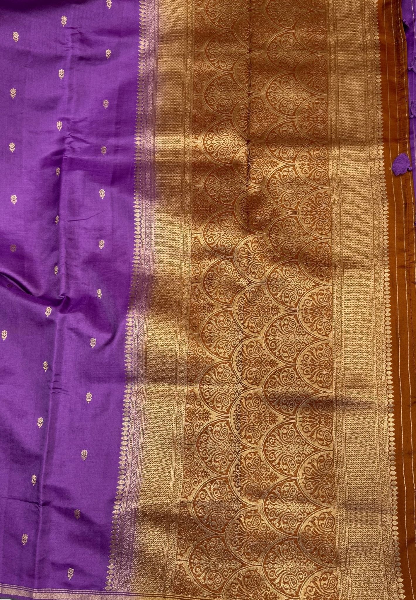 Gaji Silk Saree-Purple In Paisley Jaal Zari Border