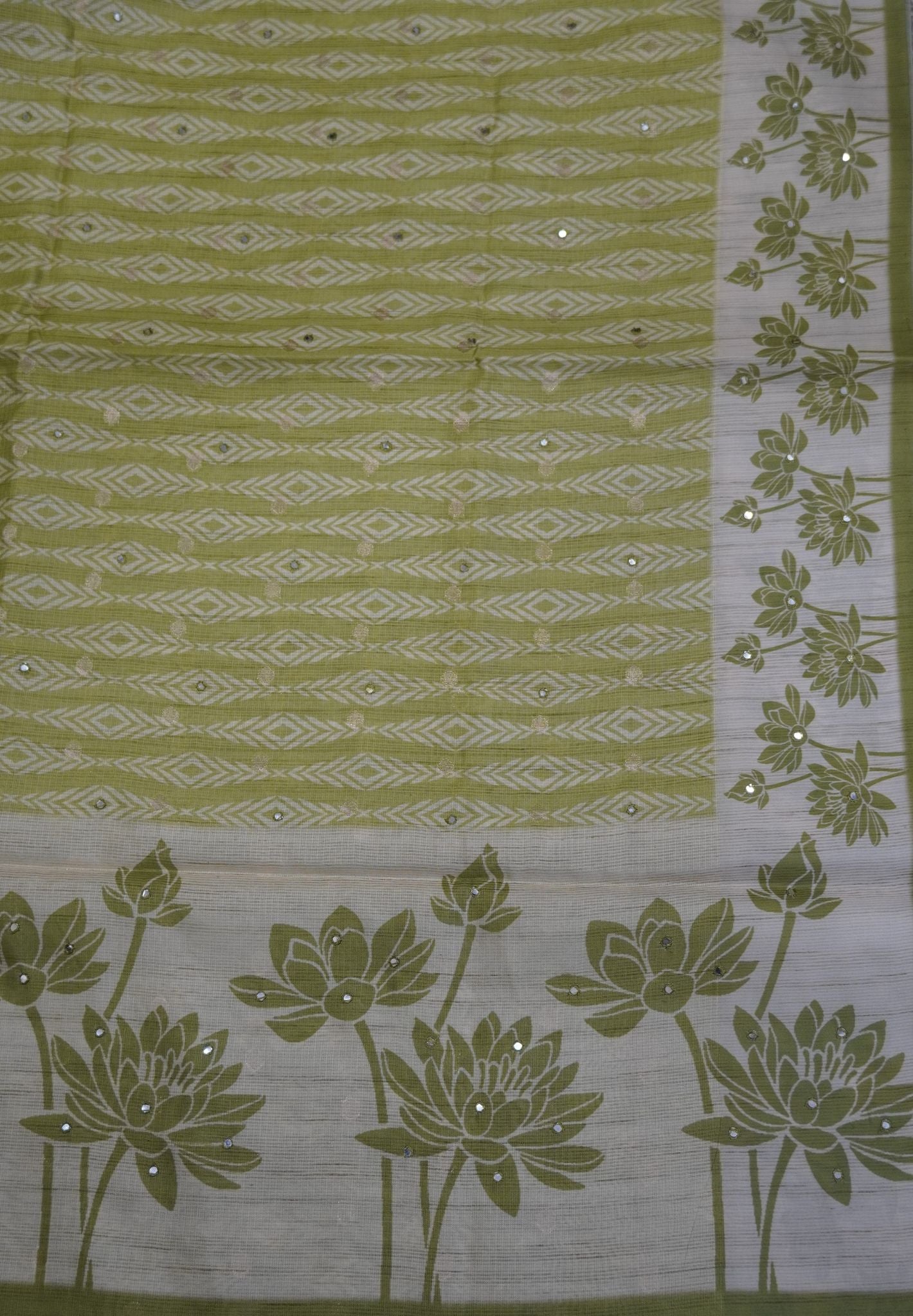 Tissue Kota Saree-Green with Mirror Work