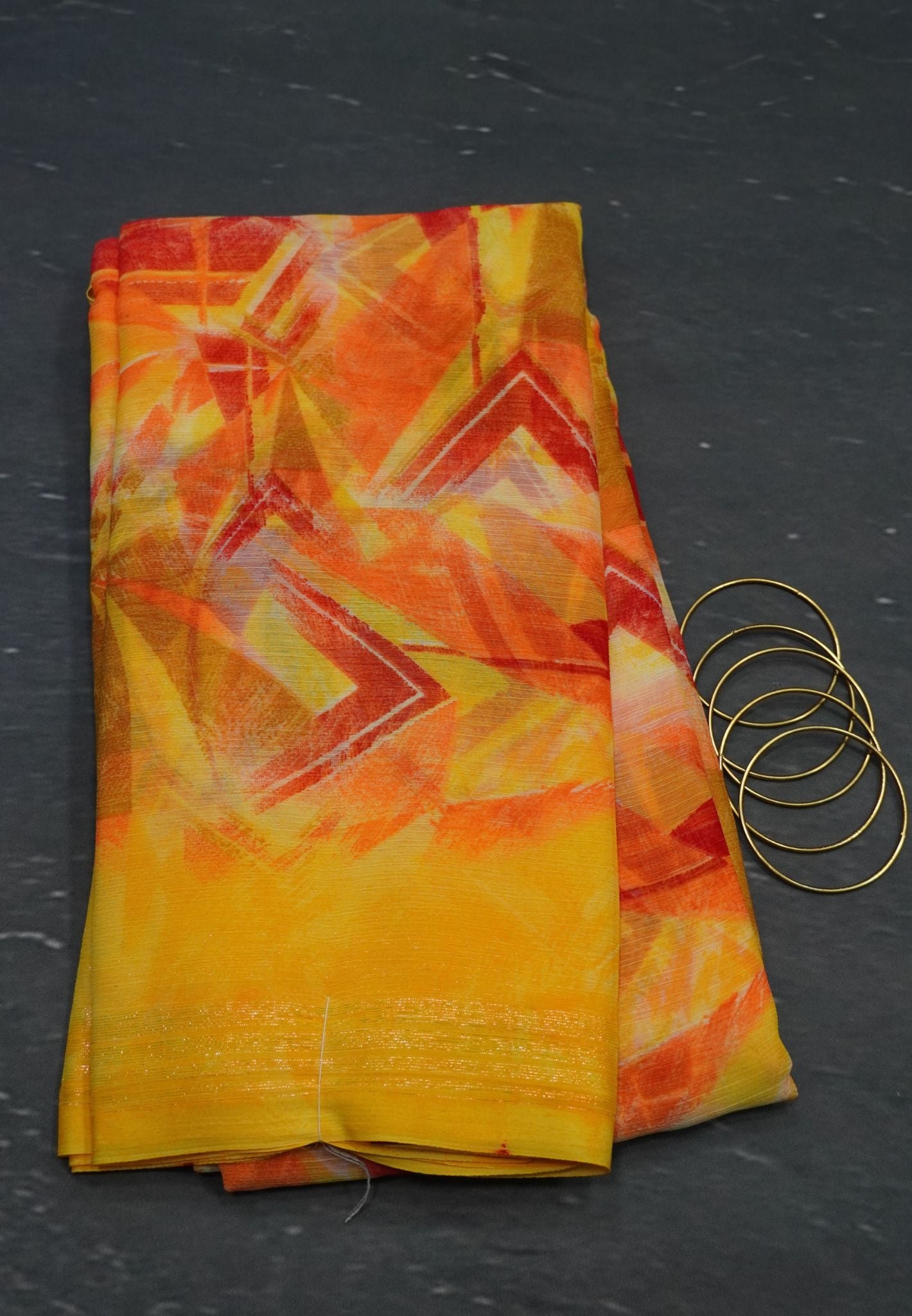 Chiffon Saree - Yellow - Red