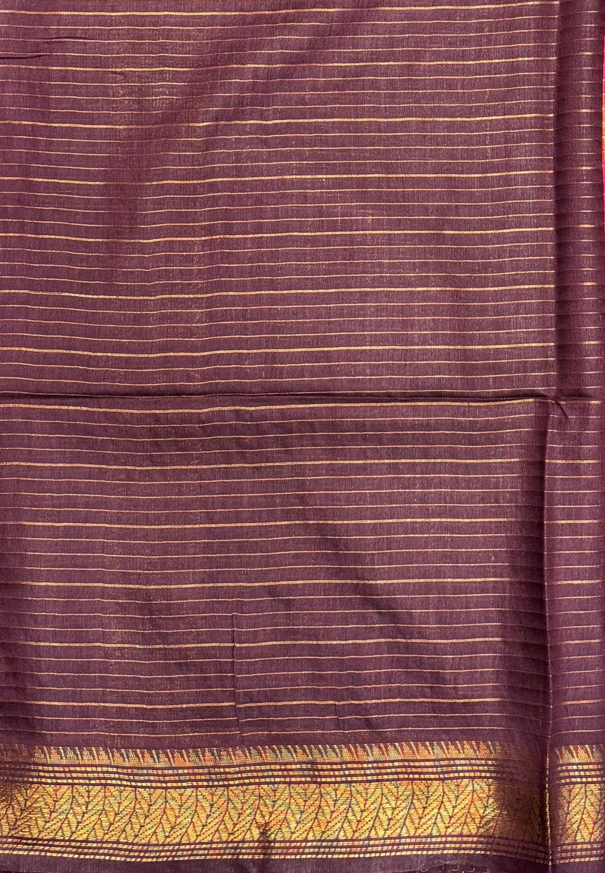 Semi Bhagalpur Tussar Saree-Rani pink in Zari checks with Contrast Border