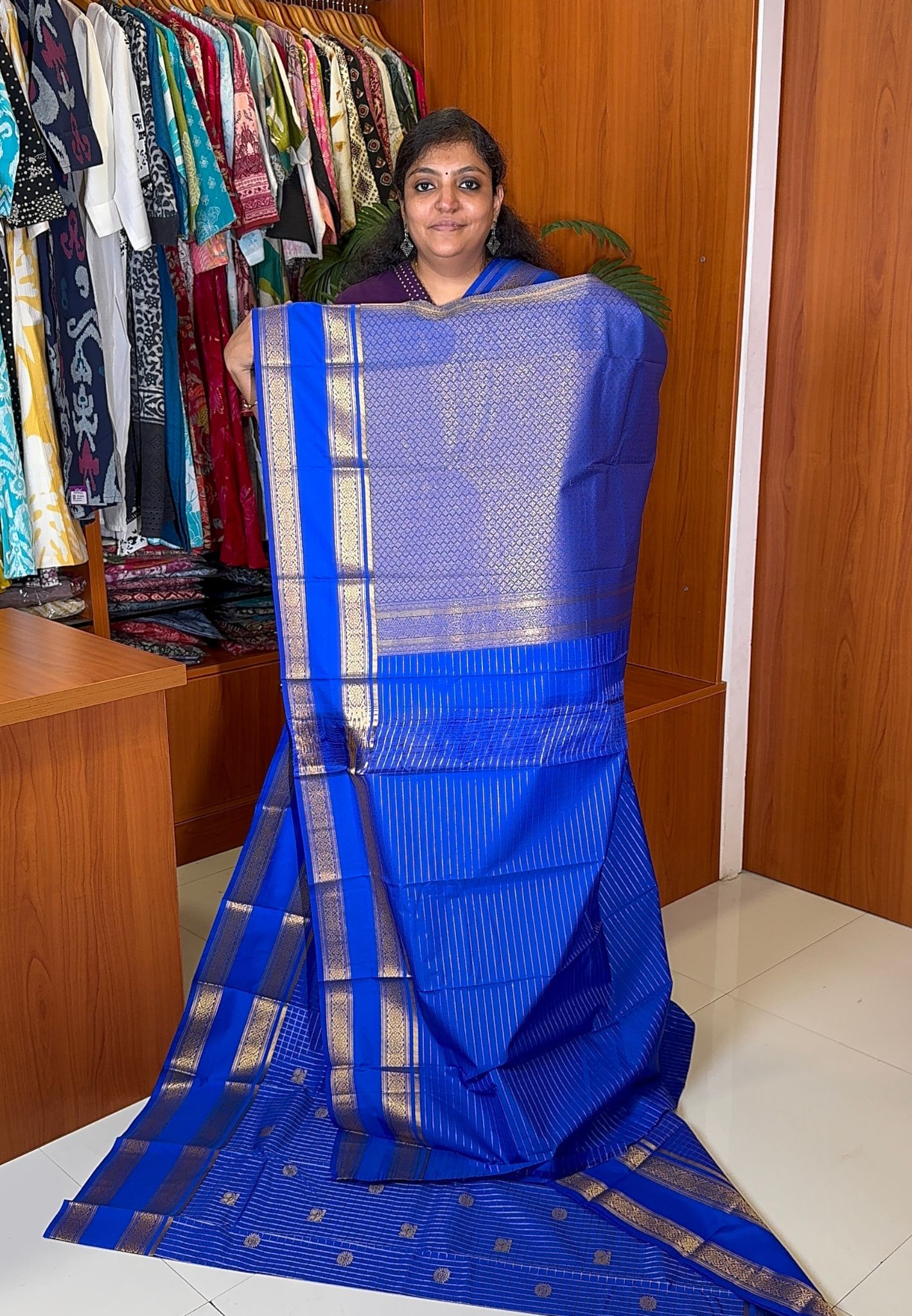 Budget Kanchipuram Silk Saree-MS Blue