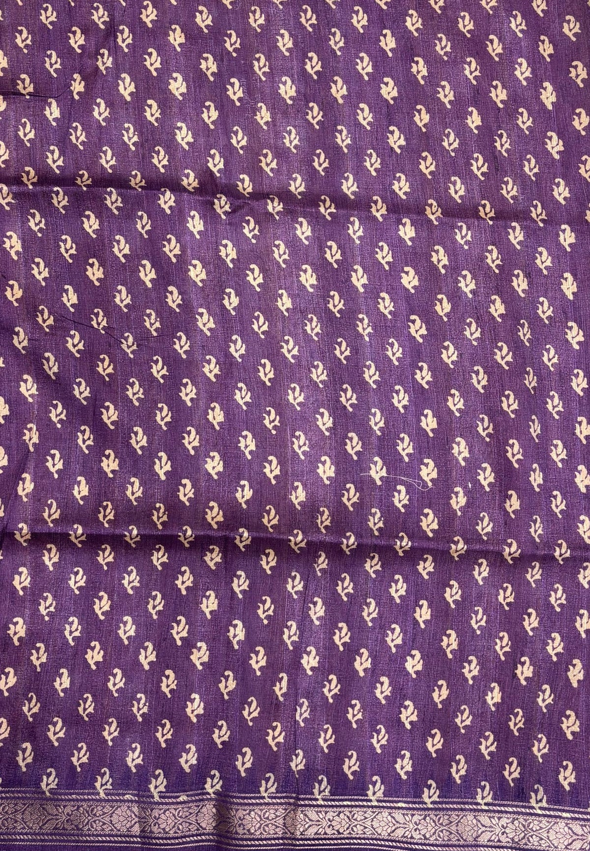 Matka Tussar saree-Mustard in Checked Pattern with Temple Zari Border
