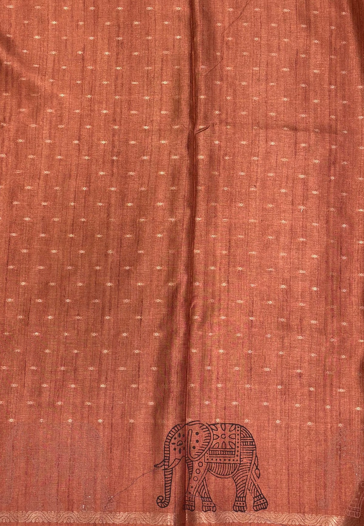 Semi Tussar Saree-Brown in Traditional Elephant Motif Zari with Contrast Border