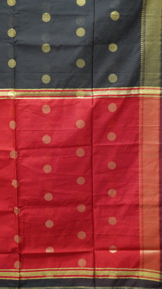 Maheswari Cotton Saree Round Butta-Black