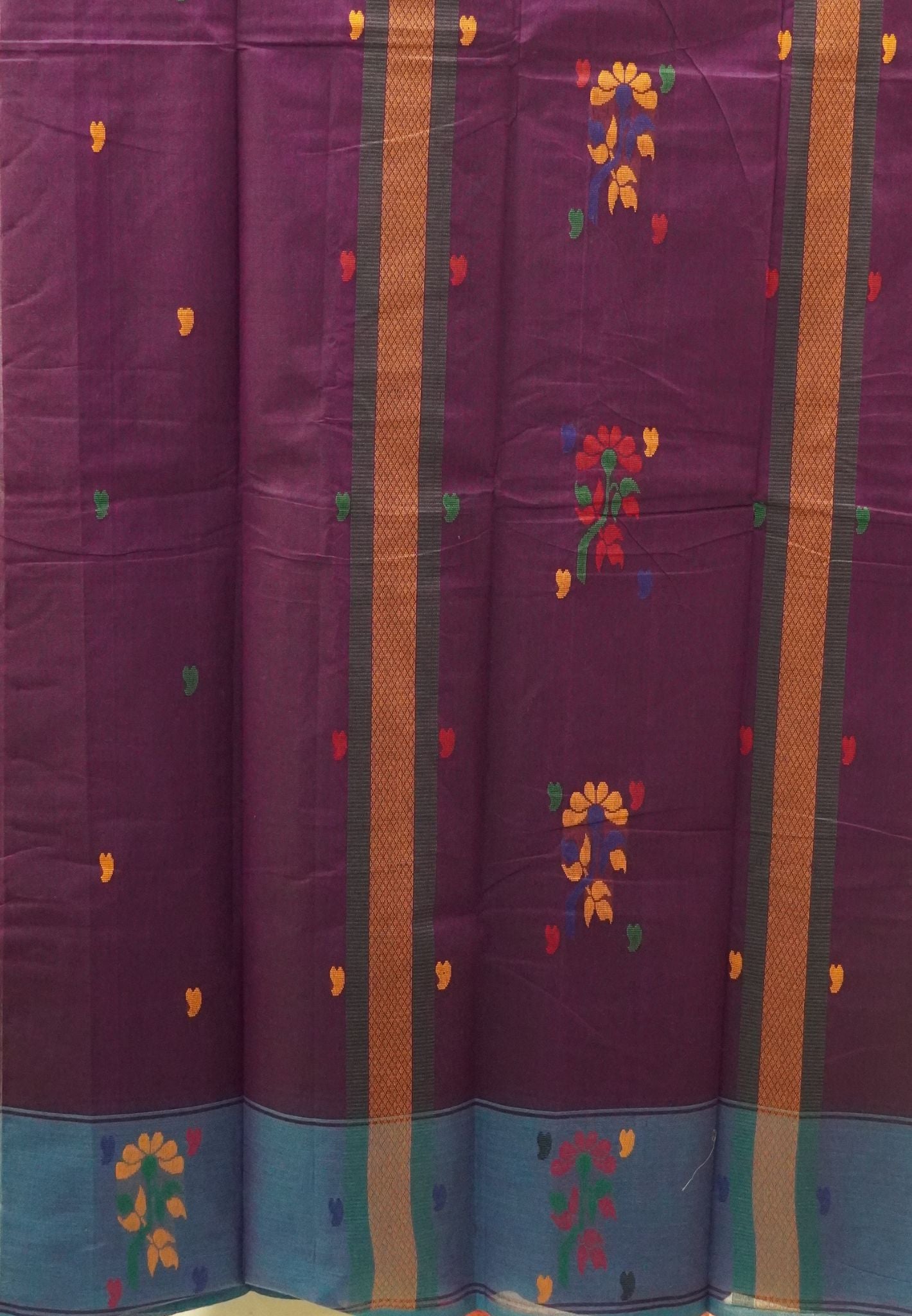 Chettinad Cotton Saree-Purple With Floral Bouquet Border
