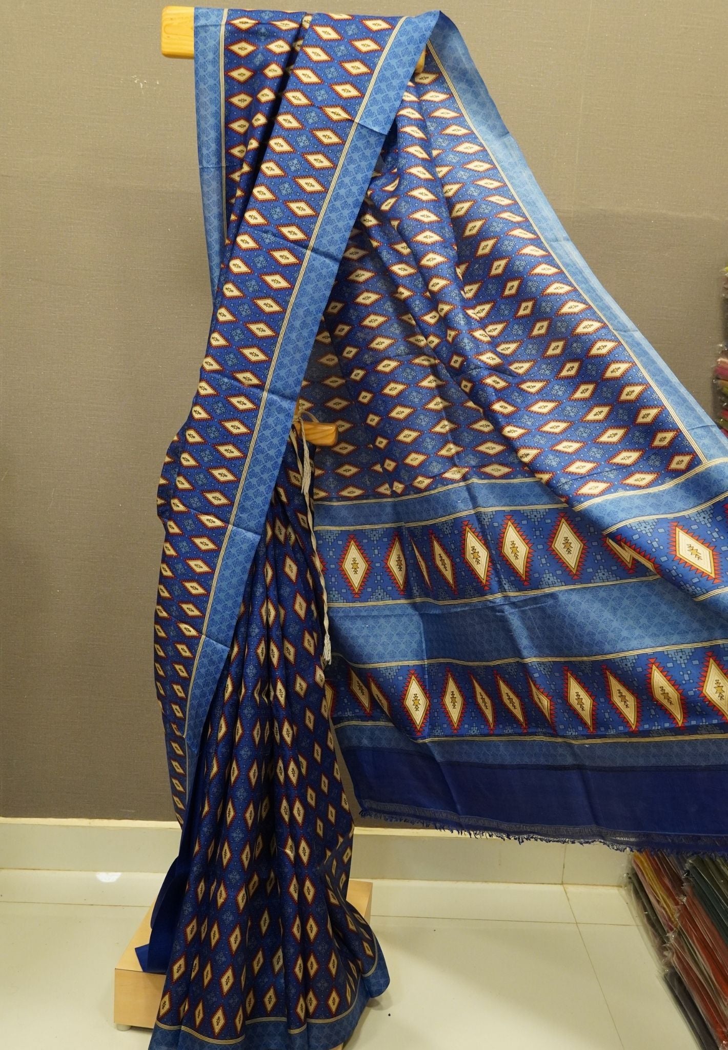 Pure Tussar Saree-Blue in Diamond Pattern