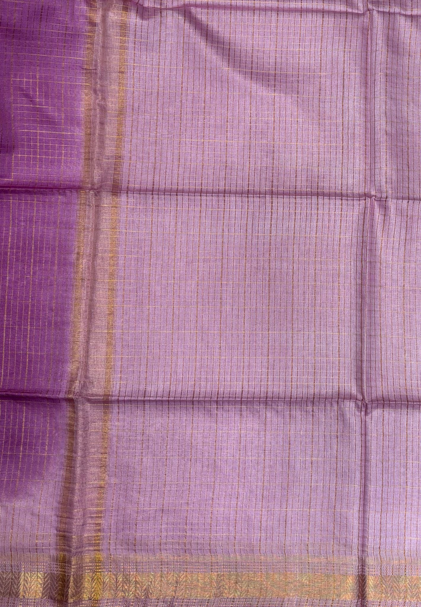 Semi Bhagalpur Tussar Saree- Baby Purple in Zari checks with Contrast Border