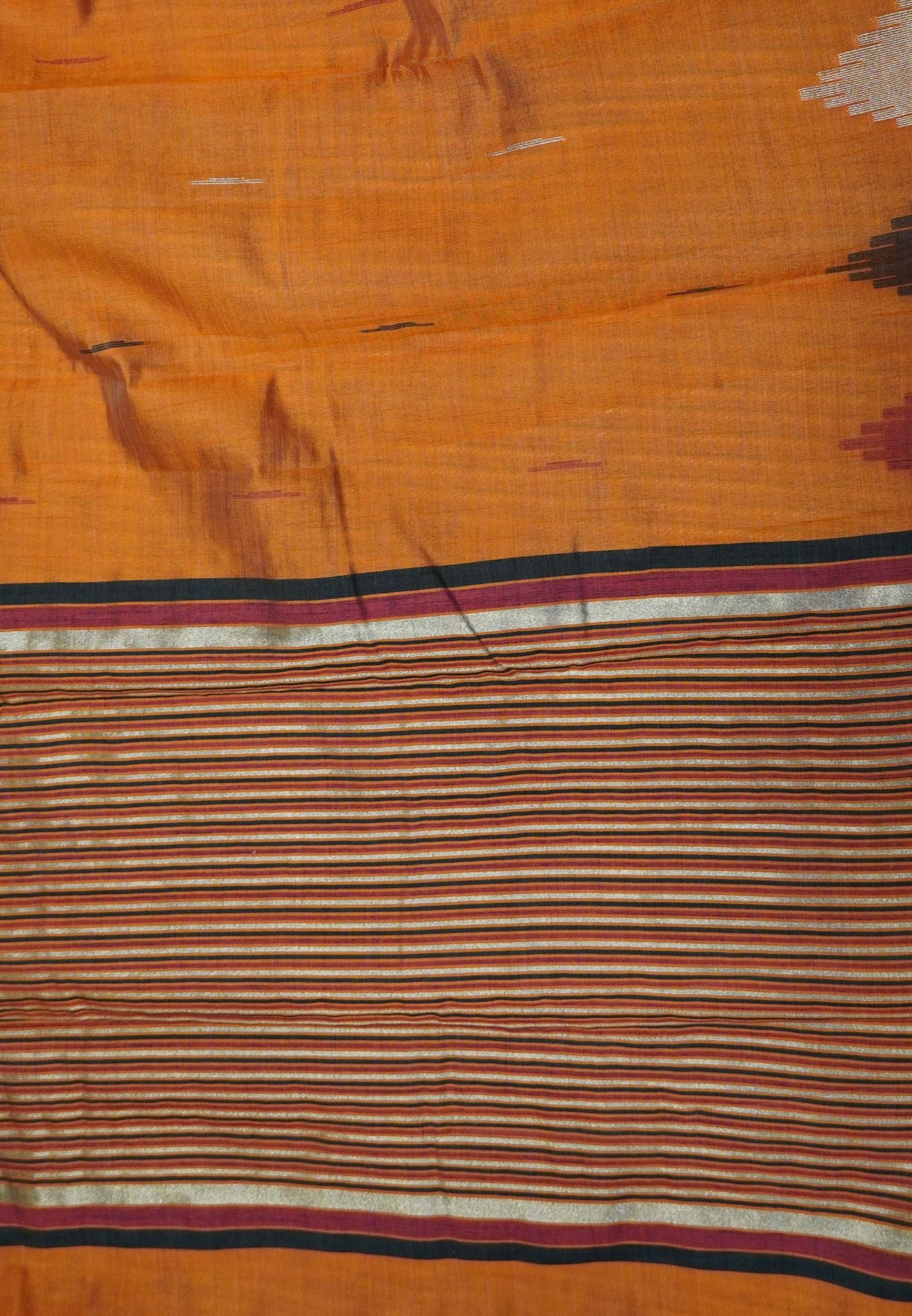 Semi Tussar Saree – Contemporary Temple Border Design – Orange