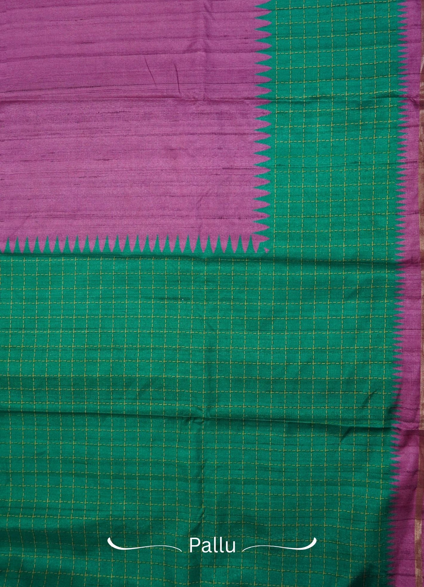 Semi Tussar Saree – Magenta & Green Checks Design