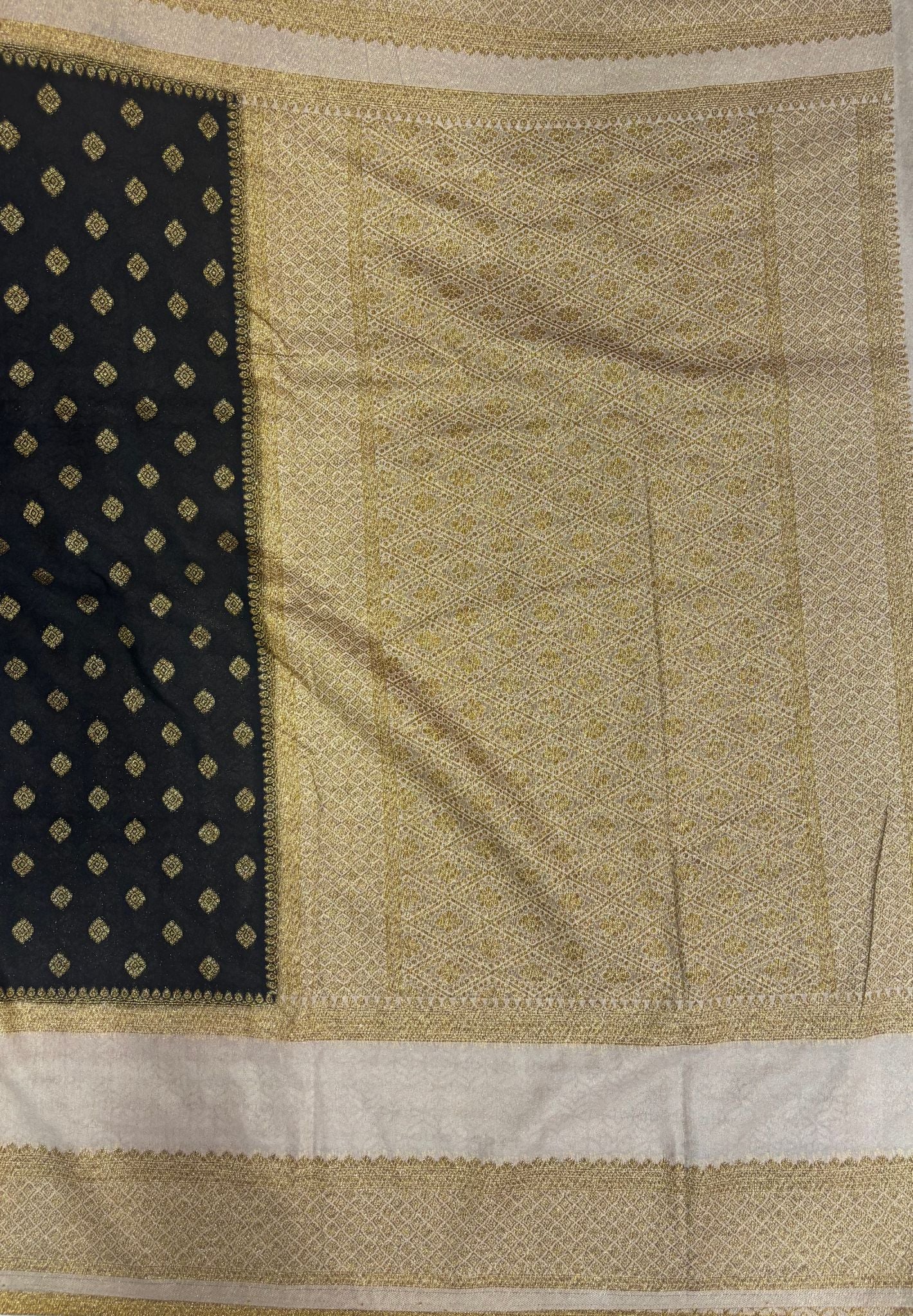 Banarasi Crepe Saree-Dark Brown in Mini Zari Butta with Retepet Border