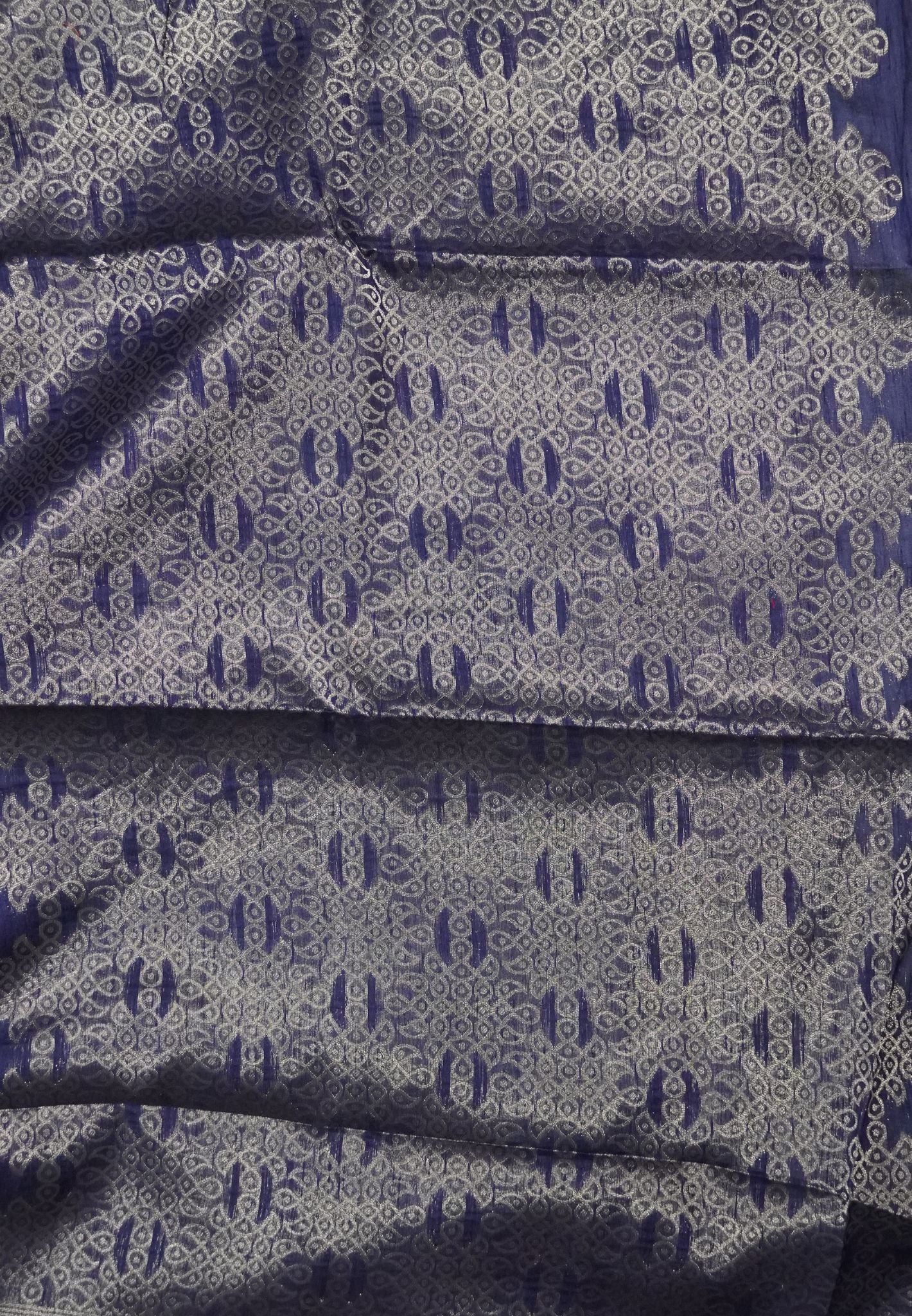 Semi Raw Silk Saree - Navy Blue in Kolam Pattern