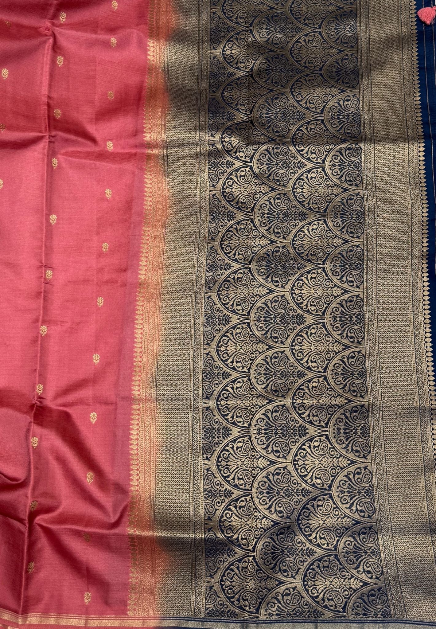 Gaji Silk Saree-Dusty Peach In Paisley Jaal Zari Border