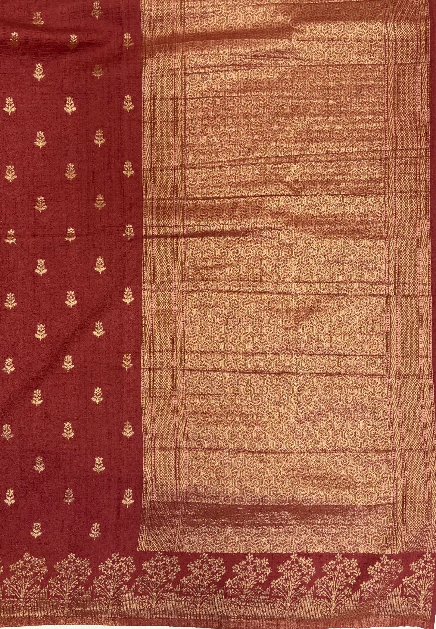 Banarasi Georgette Saree-Teracta Red With Tree Zari Border