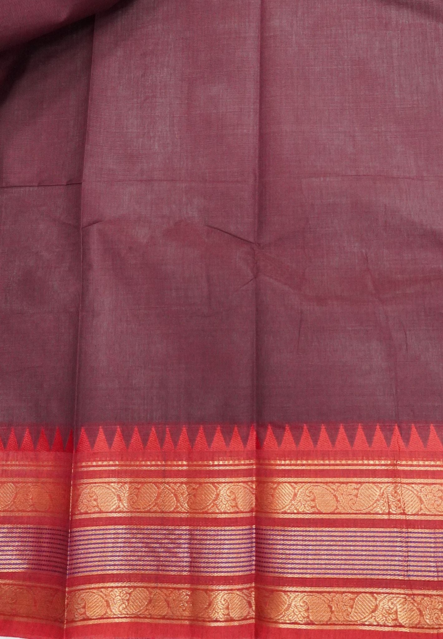 Kanchi Cotton Saree-Arakku-Red With Gopuram Zari Border