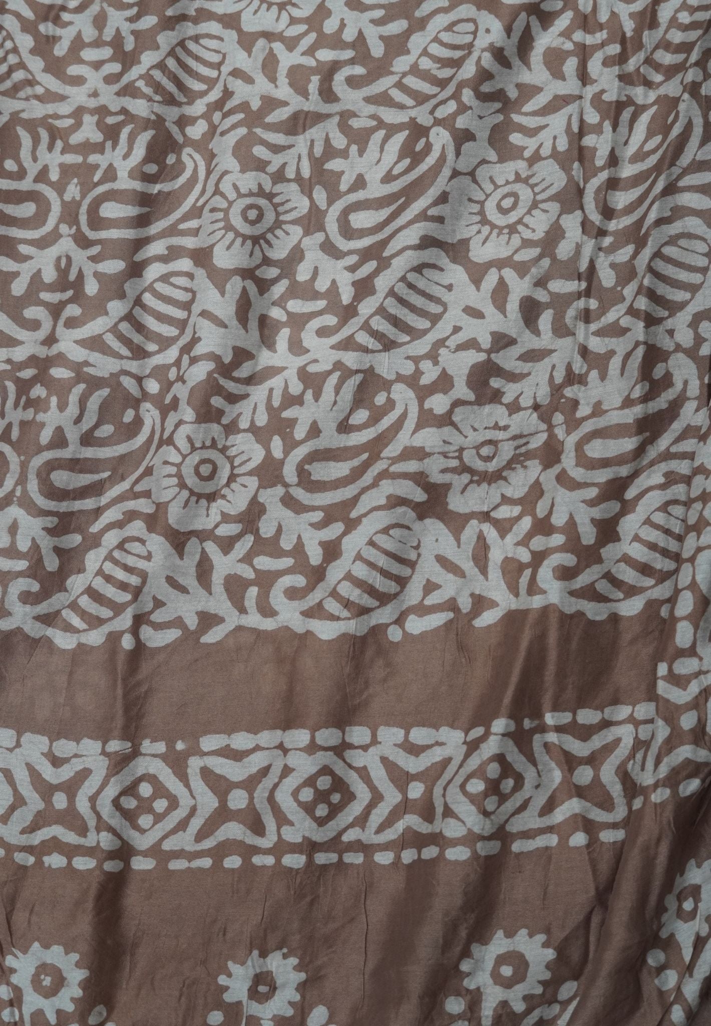 Cotton Saree-Light Brown with Batik Print