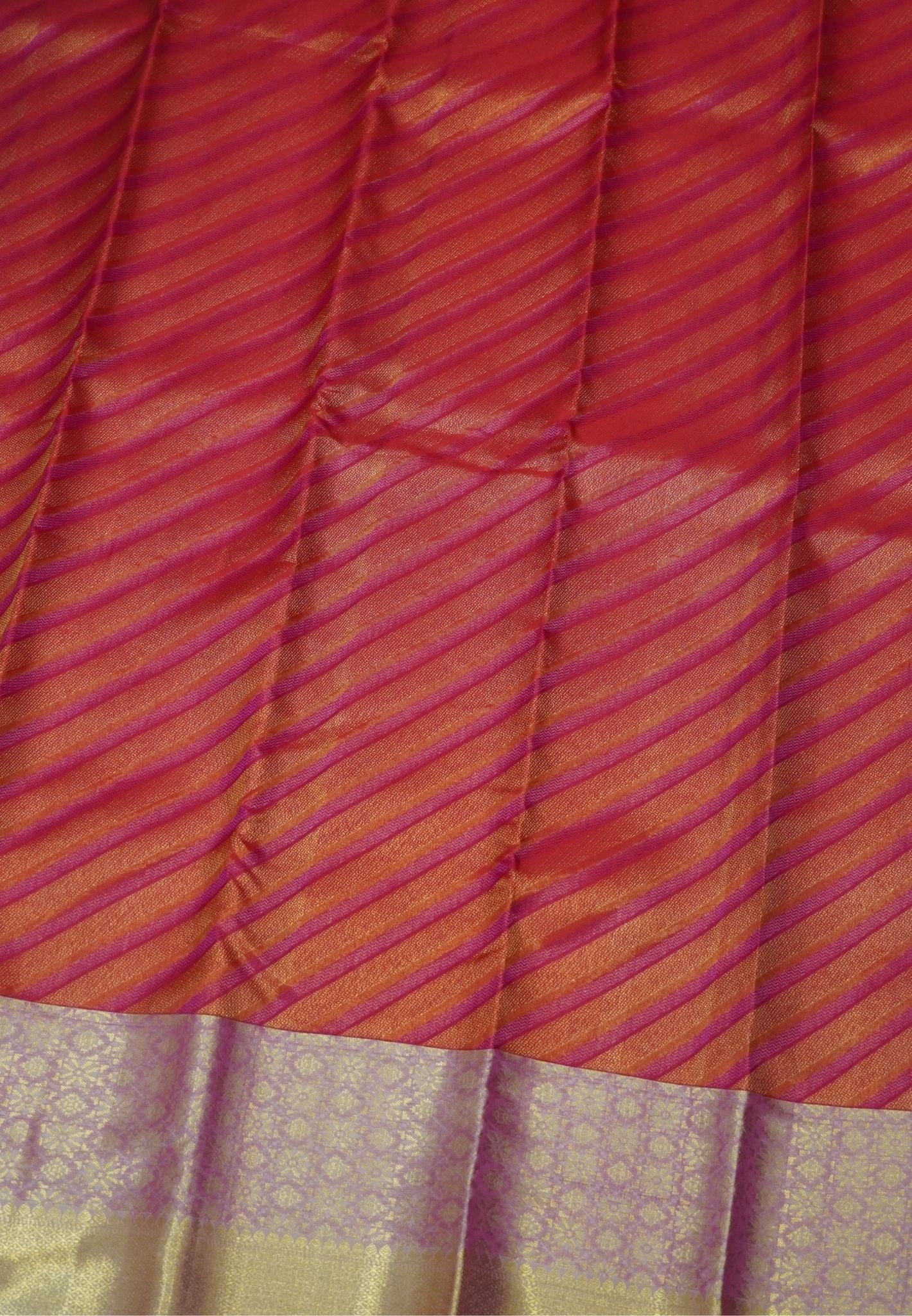 Pure Kanchipuram Silk Saree- Red with Baby Pink Border
