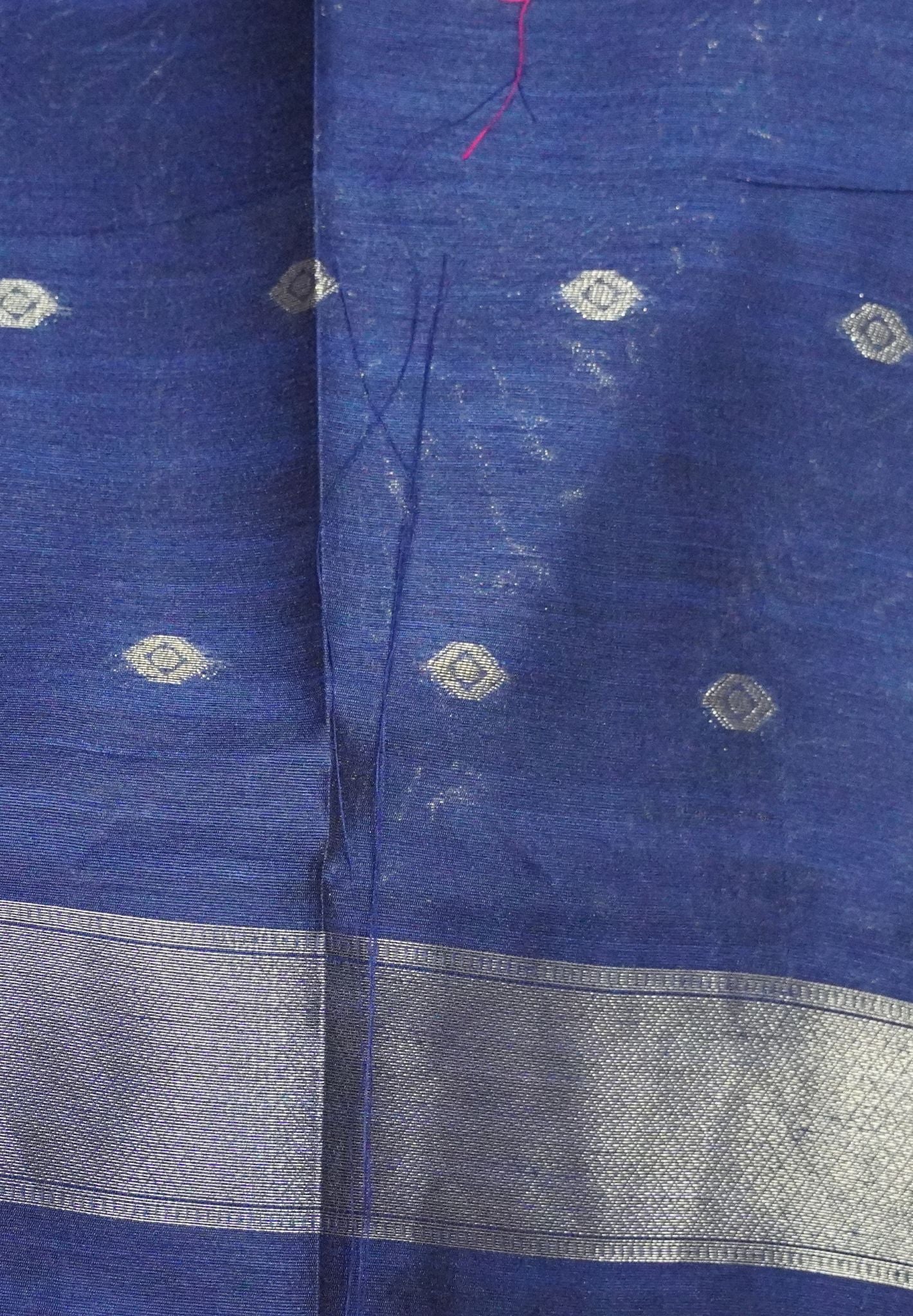 Semi Raw Silk Saree - Navy Blue in Kolam Pattern