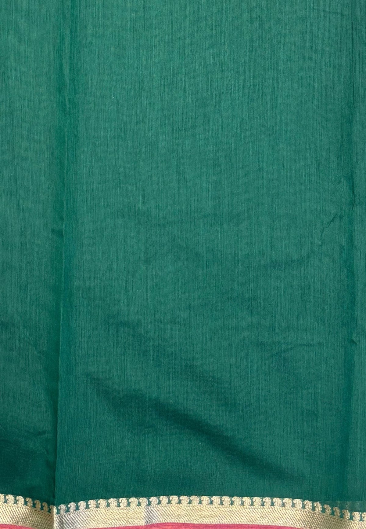 Semi Maheswari Saree-Bottle Green In Golden Stripe Border