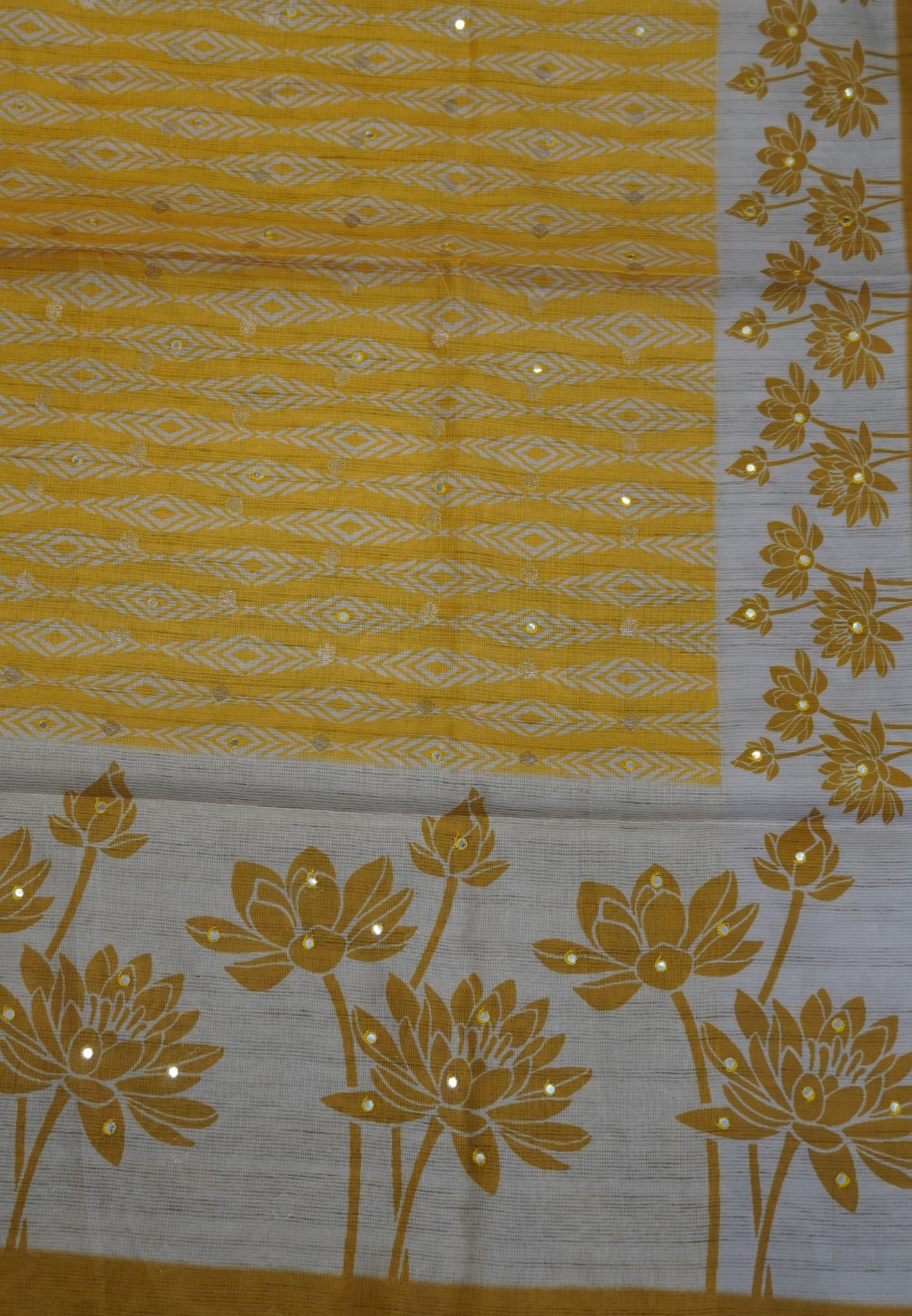 Tissue Kota Saree-Yellow with Mirror Work