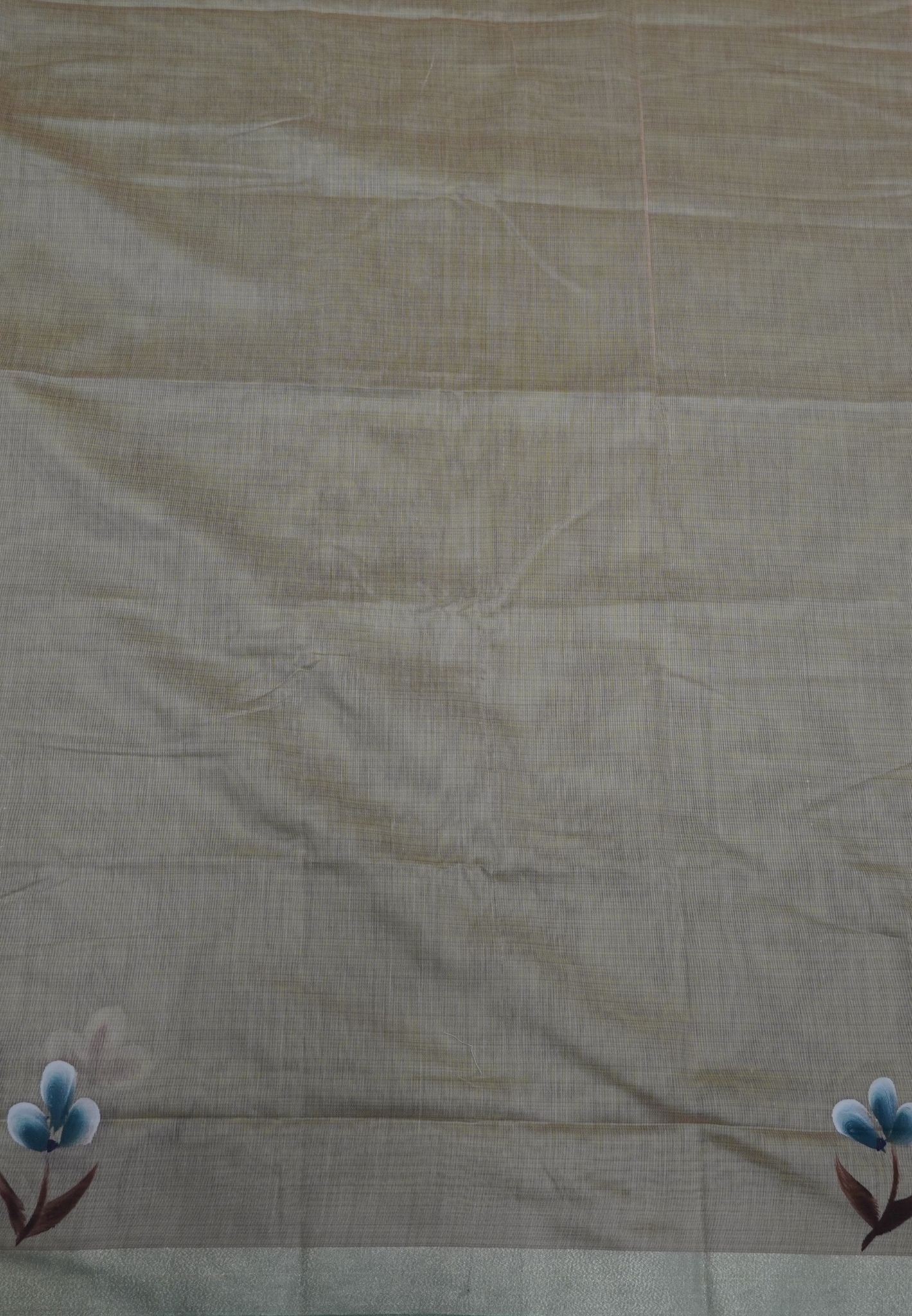 Cora Linen Saree-Green with Hand Painted Floral Motifs