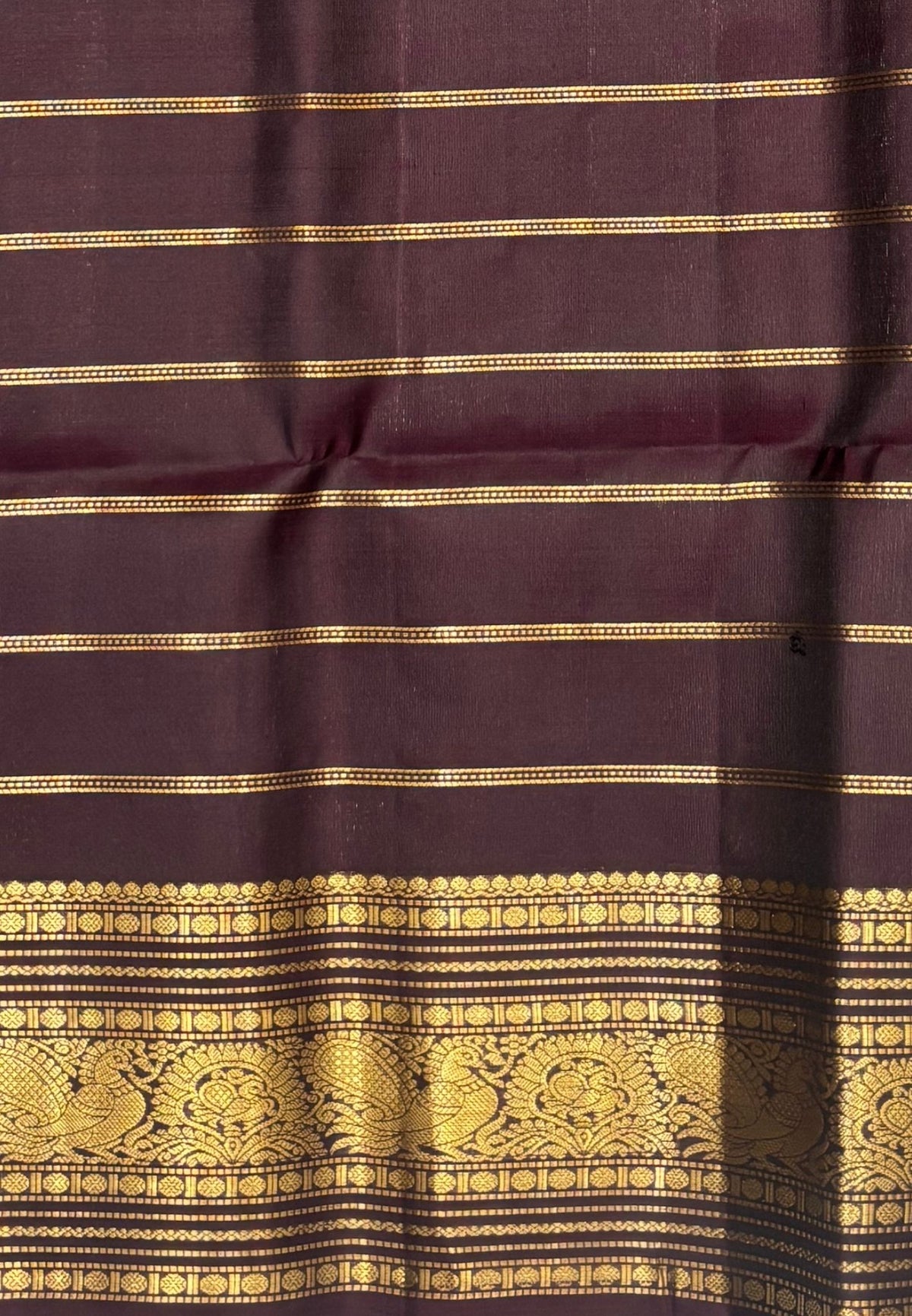 Pure Kanchipuram Silk Saree-Dark Maroon in Peacock & Floral Zari Border