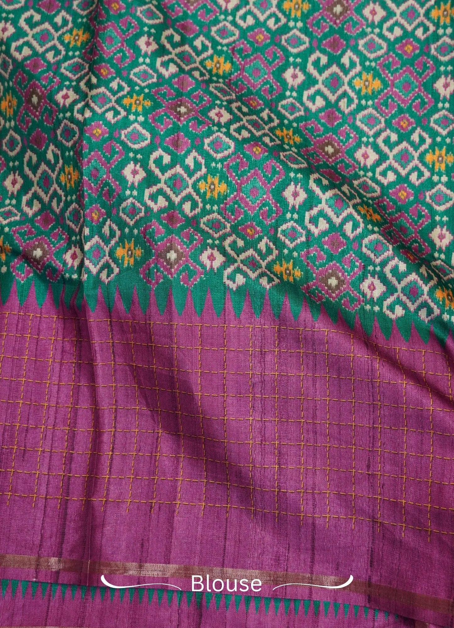 Semi Tussar Saree – Magenta & Green Checks Design