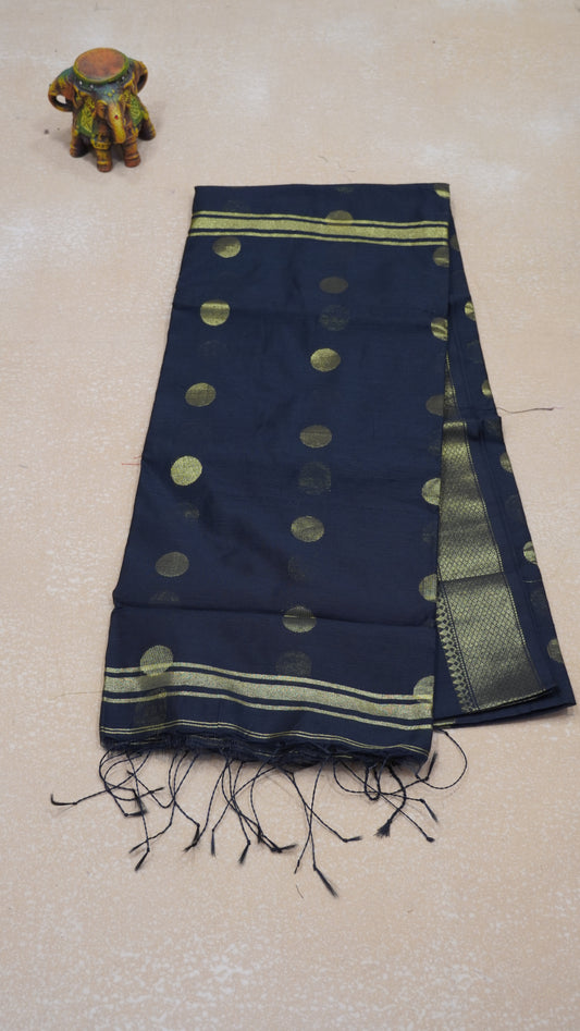 Maheswari Cotton Saree Round Butta-Black