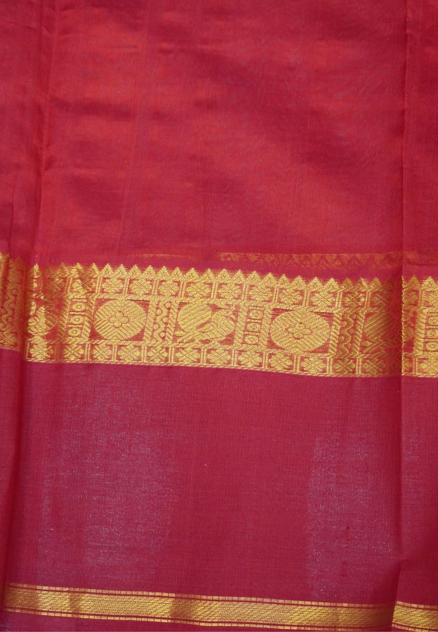 Pure Silk Cotton Saree-Beige in Golden Zari Checks with Contrast Border