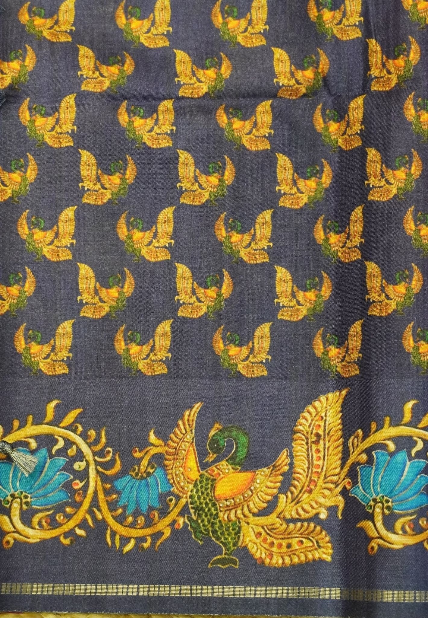Premium Matka Tussar Saree-Purple with Contrast Border in Tanjore Print